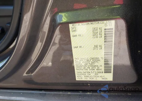 2013 Nissan Altima 2.5 Sl from USA, damaged, VIN 1N4AL3AP3DN571988